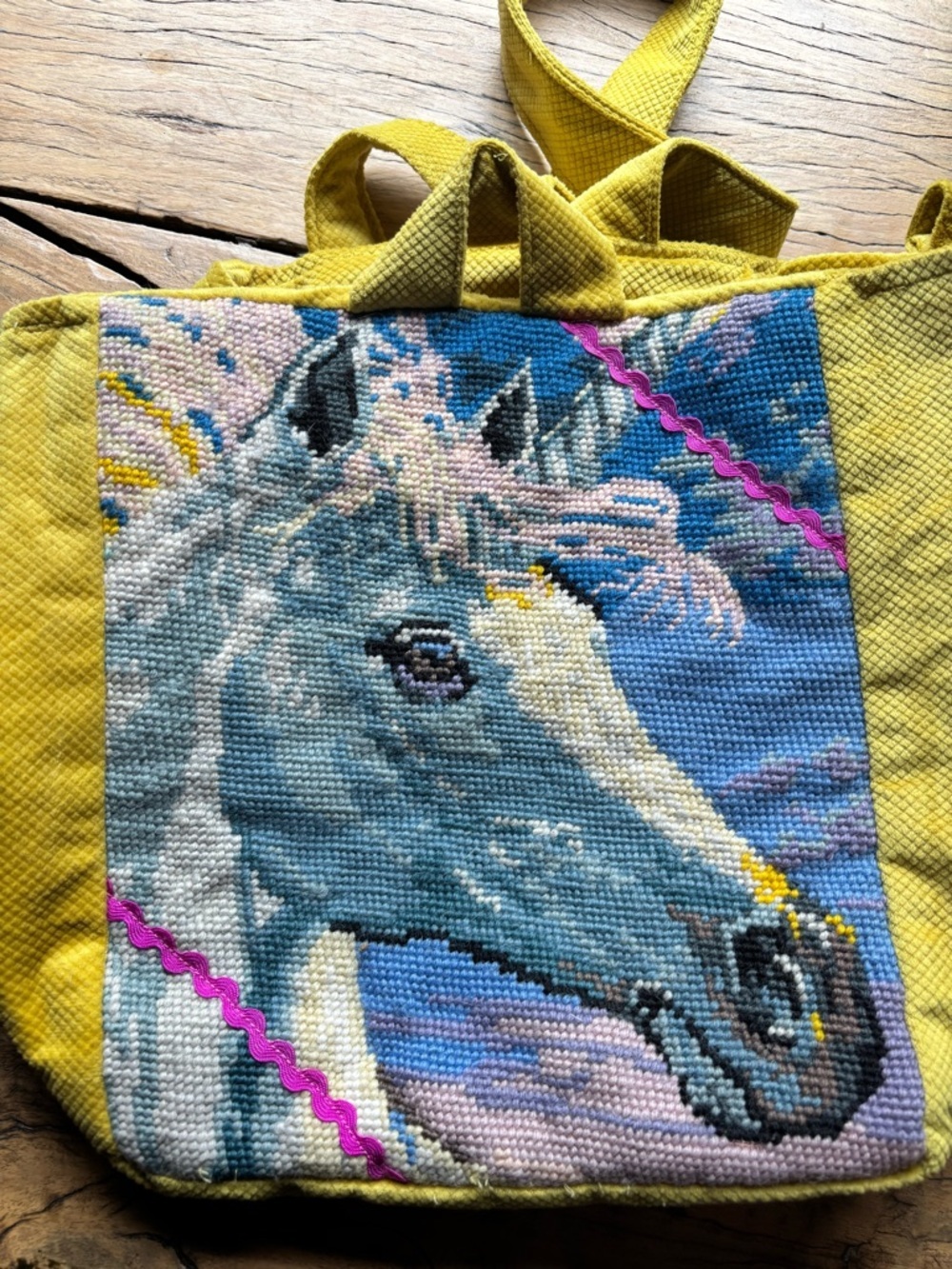 Unicorn Embroidered Tote Bag Purse Yellow Handmade